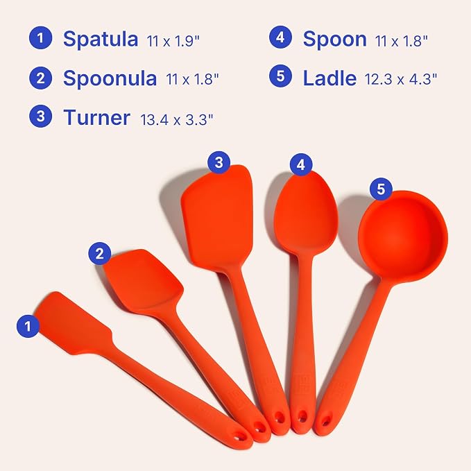 GIR 5-Piece Silicone Kitchen Utensils Set, Non-Toxic Cooking Utensils for Cooking and Baking, Heat Resistant, Food Grade, Dishwasher Safe Rubber Spatula, Ladle, Spoon - Fire Red - Image 6