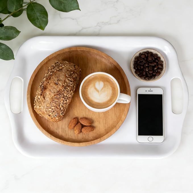 Extra Large Melamine Platters, Serving Tray with Handles for Cookie, Cupcakes, Desserts, Dishwasher Safe, Ottoman Tray Decor, Set of 2, 2 pcs Mats Included (White, 21''x14'') - Image 3