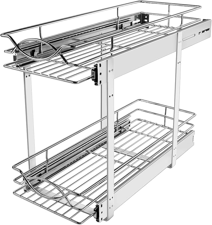 Sikarou Pull Out Cabinet Organizer 9"W 21"D 2-Tier Slide Out Storage Shelf by SikarouStorageSpecialist