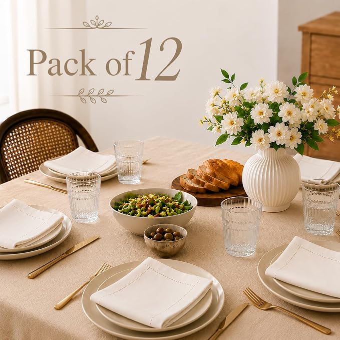 Cotton Cloth Napkins Set of 12, 18x18 Cotton Napkin Cloth Washable, Soft, Reusable Napkins for Wedding, Parties, Christmas, Thanksgiving, Everyday Use (Off White) - ALPHA Living HOME - Image 8