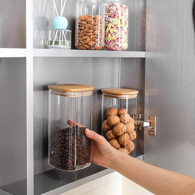 ComSaf Glass Storage Containers wtih Lids 1.6 Qt, Set of 3 Food Storage Jar | Square Kitchen Canisters, Glass Pantry Jars, Pantry Organizers, Dry Food Storage, Tea, Oat, Spice, Coffee, 51oz, BPA Free - Image 2