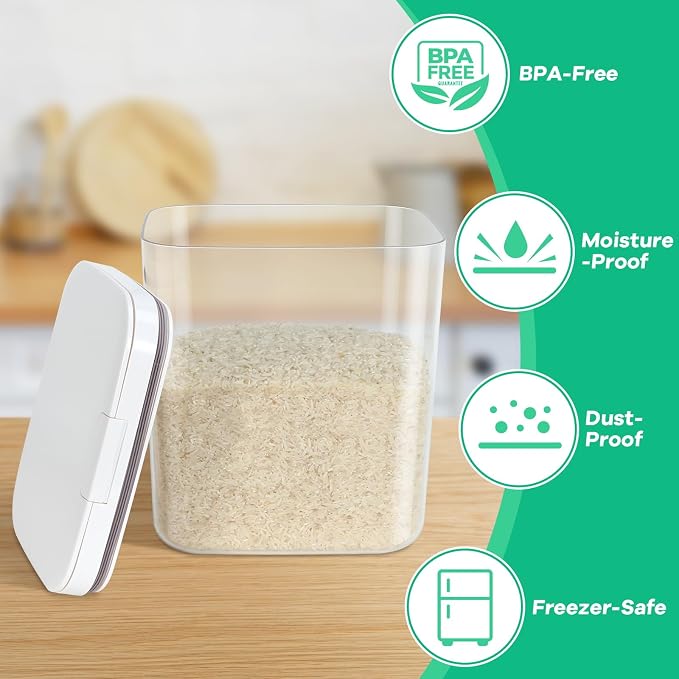 11 Lbs Rice Storage Container 5.8Qt Flour Sugar Containers with Flip-up Lid | Airtight BPA Free Dog Food Storage Bin Crystal-Clear Plastic Dry Food Holder for Kitchen Pantry Organization - Image 6