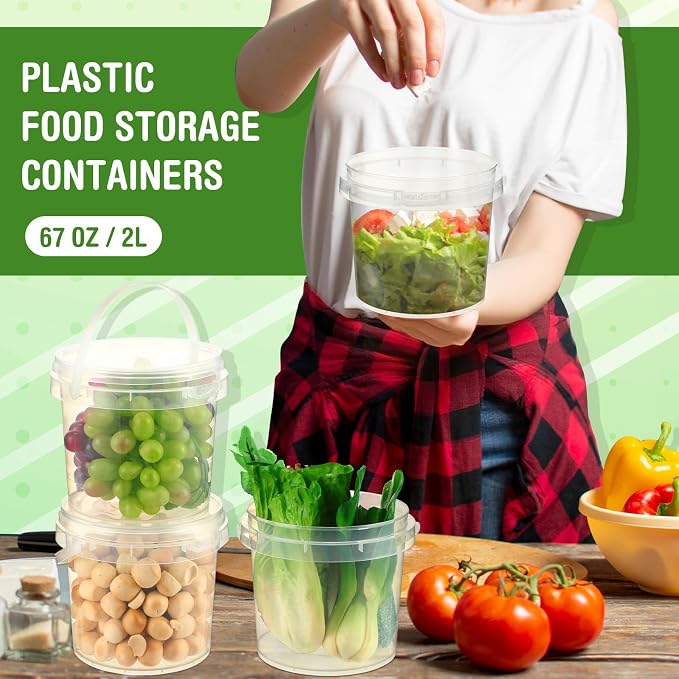 Funnymoom 24 Pack Clear 67 oz /2L Deli Buckets with Lids Plastic Ice Cream Bucket with Handle Safe Food Storage Round Tub Pails Containers Freezer & Microwave for Fruit Snack Take out - Image 6