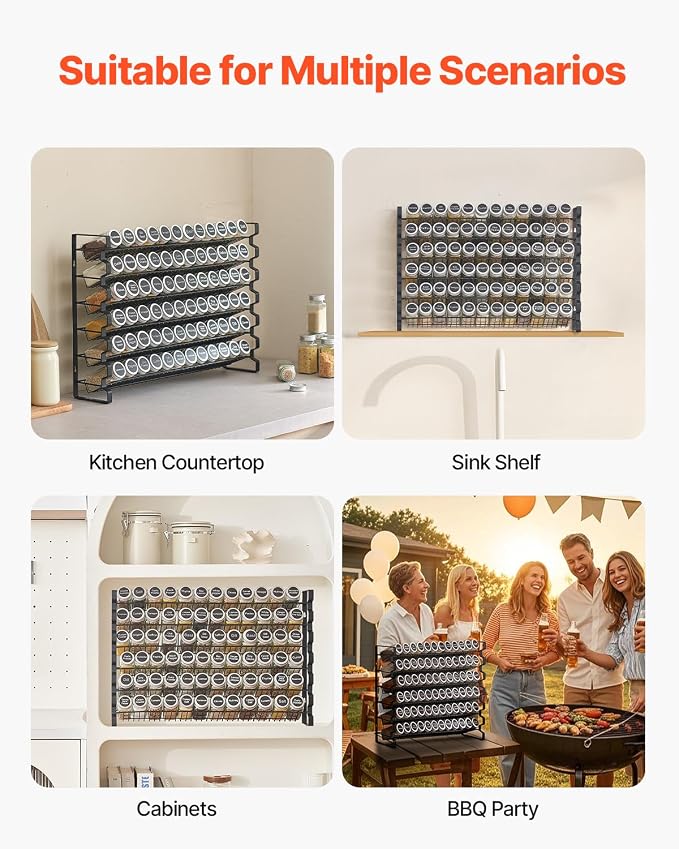 VEVOR Spice Rack Organizer for Cabinet, Spice Organizer with 72 Empty Spice Jars, Lids, Spice Labels, and Funnel Complete Set, Seasoning Organizer for Countertop, Kitchen, Pantry, Cupboard, 23x16 in - Image 6