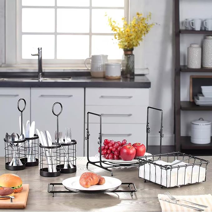 Metal Buffet Caddy Tabletop Organizer, Flatware Napkin and Plate Picnic Caddy Stackable Serving Set for Kitchen, Picnic, Camping, Party,Dining, Entertaining, Parties,Thanksgiving - Image 9
