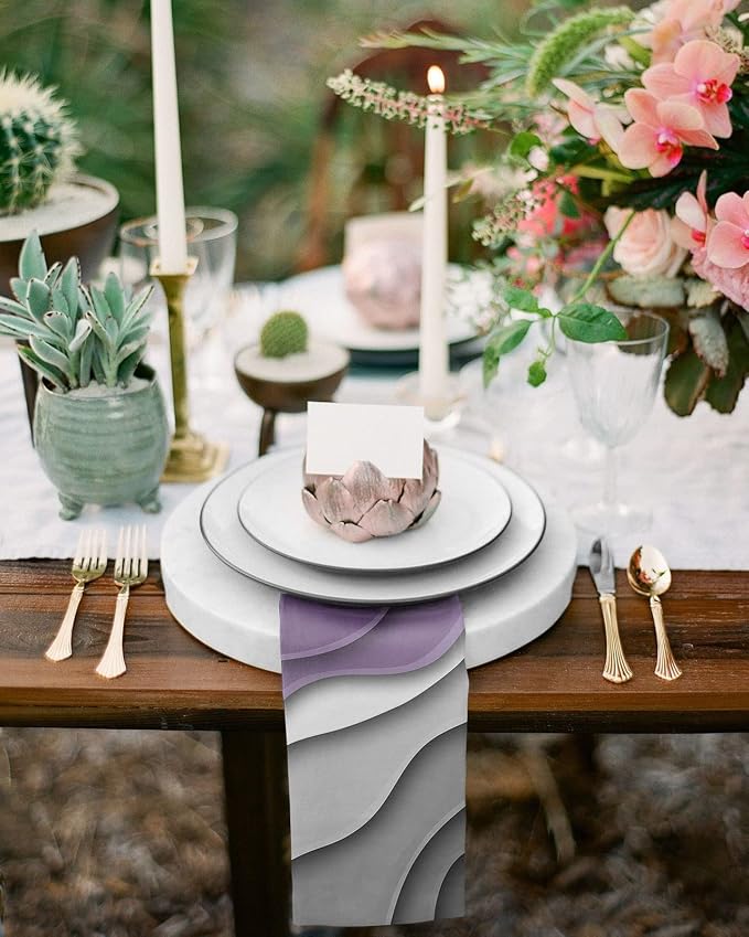 Geometric Purple Gray Ombre Cloth Napkins Set of 6, Modern Abstract Art Dinner Napkins Cloth Washable, Cocktail Napkins Reusable for Wedding, Party, Birthday (20"x20") - Image 4