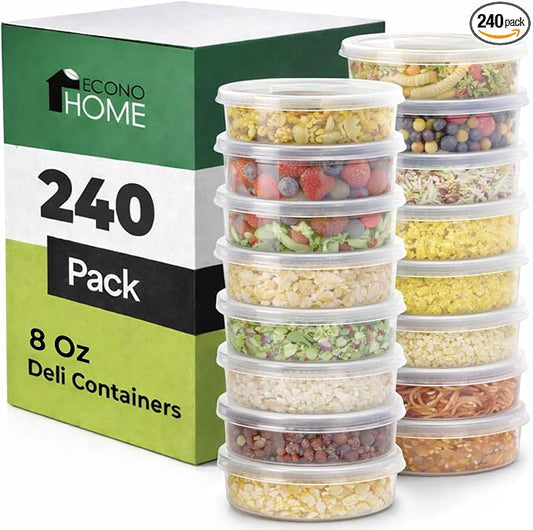 EconoHome Clear Deli Containers with Lids - 240-Pack, 8oz Plastic Containers with Lids for Food Storage, Meal Prep, Leftover, Restaurant Business, Takeout - Fridge, Microwave & Freezer-Safe by EconoHome
