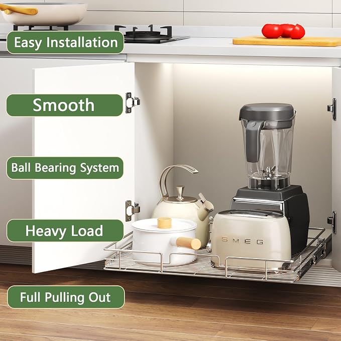 Pull Out Cabinet Organizer 30" W x 21½" D, Heavy Duty Cabinet Pull Out Shelves, Slide Out Drawers Organization for Kitchen Cabinets Bathroom - Image 2