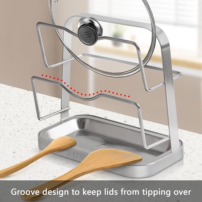 Pot Lid Holder While Cooking, 304 Stainless Steel Pot Lid Organizer and Spoon Rest for Stove top, Multifunctional Pot Lid Rack and Spoon Rest for Kitchen Counter - Image 3