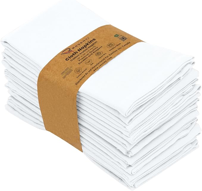 Ruvanti Cloth Napkins set of 12, 18x18 Inches Napkins Cloth Washable, Soft, Durable, Absorbent, Cotton Blend. Table Dinner Napkins Cloth for Hotel, Lunch, Restaurant, Weddings, Events, Parties - White - Image 9