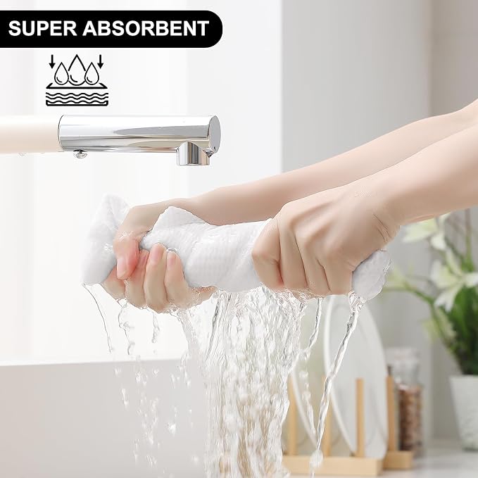 Homaxy 16 Pack 100% Cotton Kitchen Towels and Dishcloths Set, White | 12 x 12 Inches and 13 x 28 Inches Kitchen Towels Set, Ultra Soft Absorbent Dish Cloths for Washing Dishes - Image 3