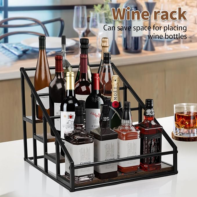YQBRAO 4-Tier Coffee Syrup Organizer, 16-Bottle Rack, Rustic Brown | Holds up to 16 bottles with stepped visibility; rustic wood and metal design for syrups, kitchens, and home coffee bars. - Image 7