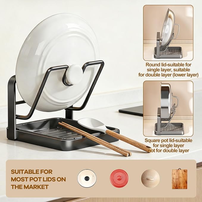 Pot lid holder while cooking,Kitchen lid and spoon rest,pot lid organizer,Multifunctional Pot Lid Organizer Rack, Lid Holder While Cooking,Lid And Spoon Rest, Thickened Carbon Steel Material (style 1) - Image 2