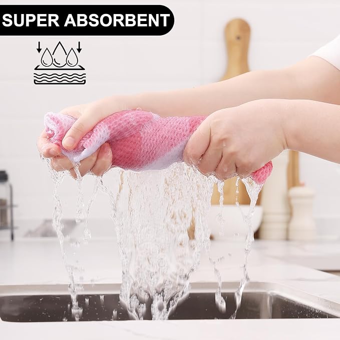 Homaxy Kitchen Towels and Dishcloths Set, Set of 8, White & Pink | Bulk Cotton Waffle Weave Check Plaid Kitchen Towels, Super Soft and Absorbent Dish Cloths, 12 x 12 and 13 x 28 Inches - Image 3