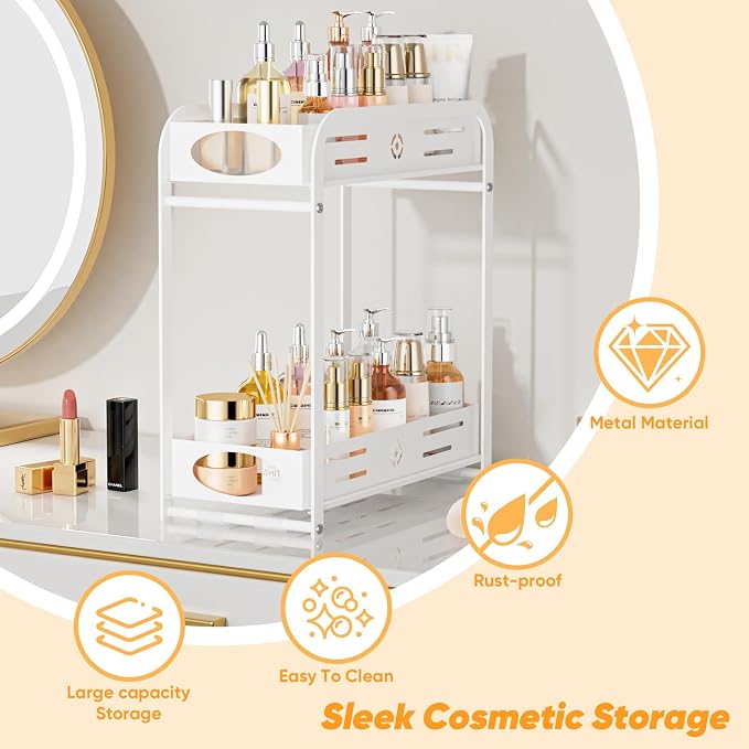 Aduanbang 2-Tier Counter Organizer Shelf, Metal Spice Rack for Kitchen, Vanity, Coffee Area and Home Office, Black (White, 2 Tier) - Image 4