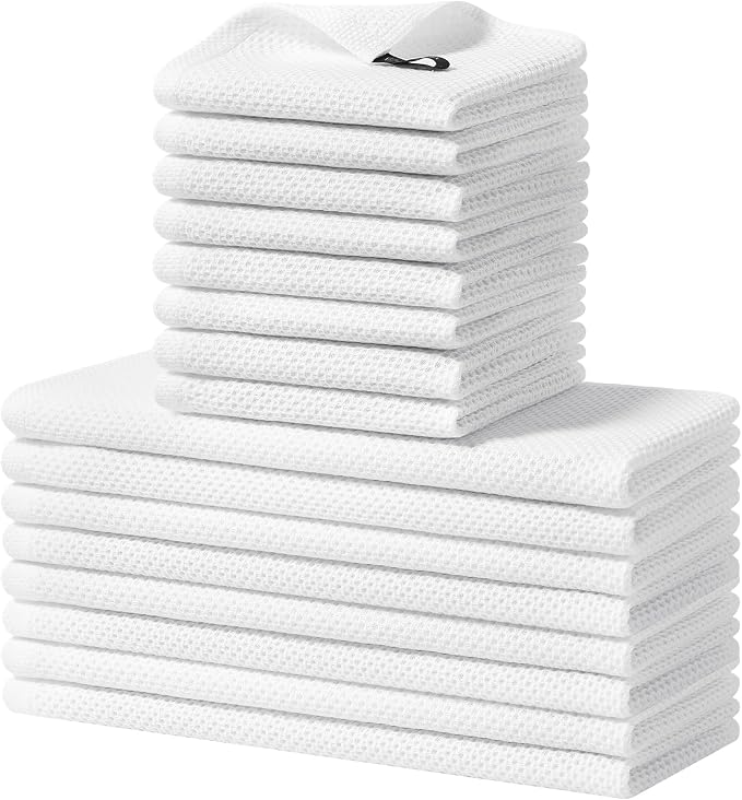Homaxy 16 Pack 100% Cotton Kitchen Towels and Dishcloths Set, White | 12 x 12 Inches and 13 x 28 Inches Kitchen Towels Set, Ultra Soft Absorbent Dish Cloths for Washing Dishes by Homaxy