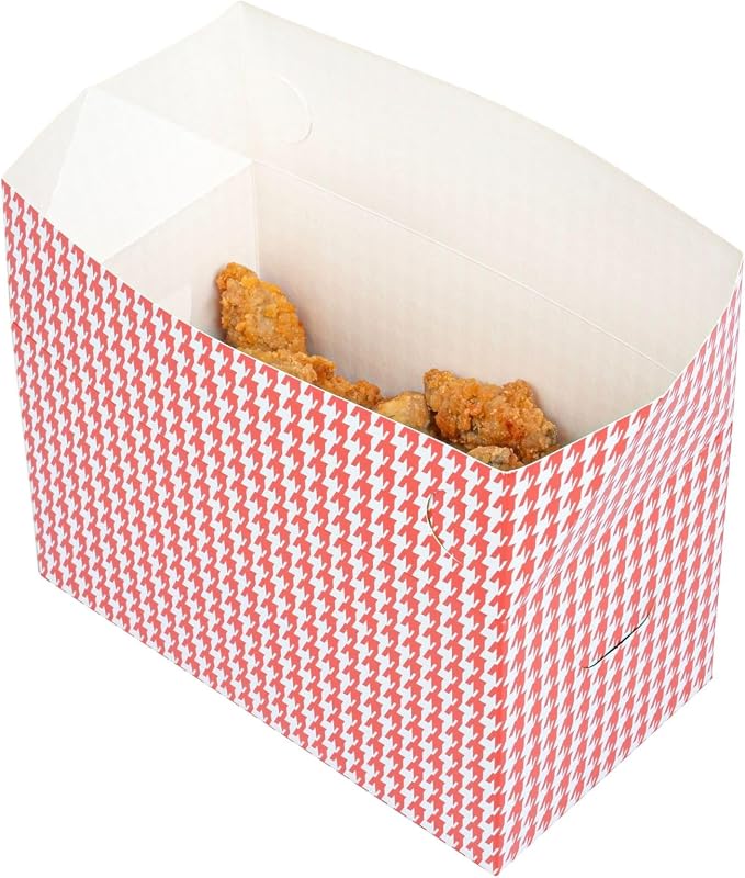 Restaurantware Bio Tek 80 Ounce To Go Boxes 400 Rectangle Take Out Food Containers - Fast Top Closure Disposable Red Houndstooth Paper Carry Out Containers For Burgers Or Fried Chicken by Restaurantware
