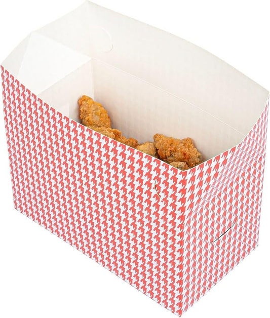 Restaurantware Bio Tek 80 Ounce To Go Boxes 400 Rectangle Take Out Food Containers - Fast Top Closure Disposable Red Houndstooth Paper Carry Out Containers For Burgers Or Fried Chicken by Restaurantware