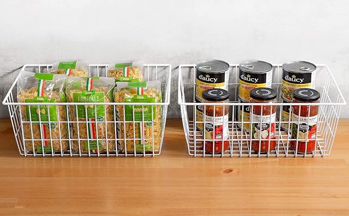 Redrubbit Wire Storage Baskets, Large Farmhouse Metal Freezer Basket Storage Organizer Bins with Handles for Kitchen Cabinets, Pantry, Closets, Bedrooms, Bathrooms, Set of 6, White - Image 4