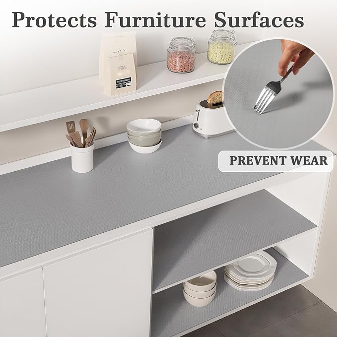 Shelf Liner for Kitchen Cabinets and Drawers, 12" x 360" Light Gray | Non-Adhesive Design, Waterproof & Non-Slip Protection, Easy Cut to Fit, Washable and Reusable, Pantry Storage - Image 6