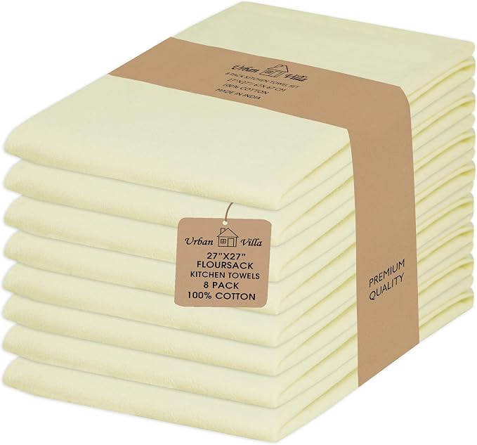 Urban Villa Kitchen Towels Cotton Dish Towels 27”x27” (Set of 8) Ivory by CottonTrends