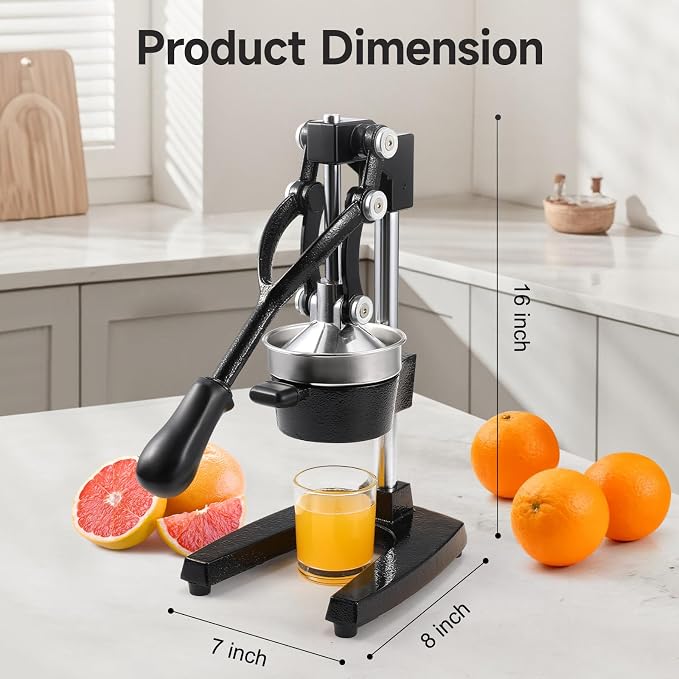 OSTBA Cast Iron Manual Citrus Juicer, Heavy Duty Hand Press Orange Juicer with Stainless Steel Cup & Strainer, Commercial Grade Lemon Squeezer for Orange, Lemon, Lime, Grapefruit, Pomegranate - Image 7