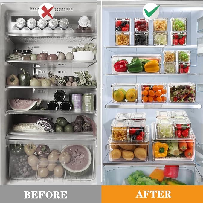 14Pack Fridge Organizer, Stackable Refrigerator Organizer Bins with Lids | BPA-Free Clear Plastic Storage Containers For Kitchen Cabinets, Fridge, Drinks, Fruits, Vegetables, Cereals, Counter Storage - Image 4