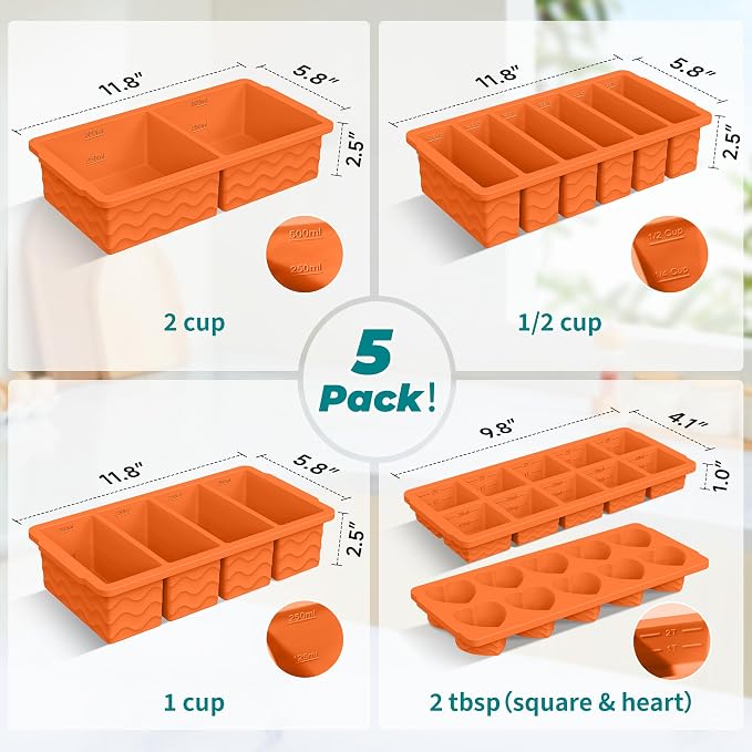 Silicone Freezer Molds for Food, 5-Pack with Steel Rim for Meal Prep | 100% Food-Grade Silicone, BPA-Free, Oven and Dishwasher Safe. Perfect for Freezing Lasagna, Casseroles, Soups & Sauces - Image 2