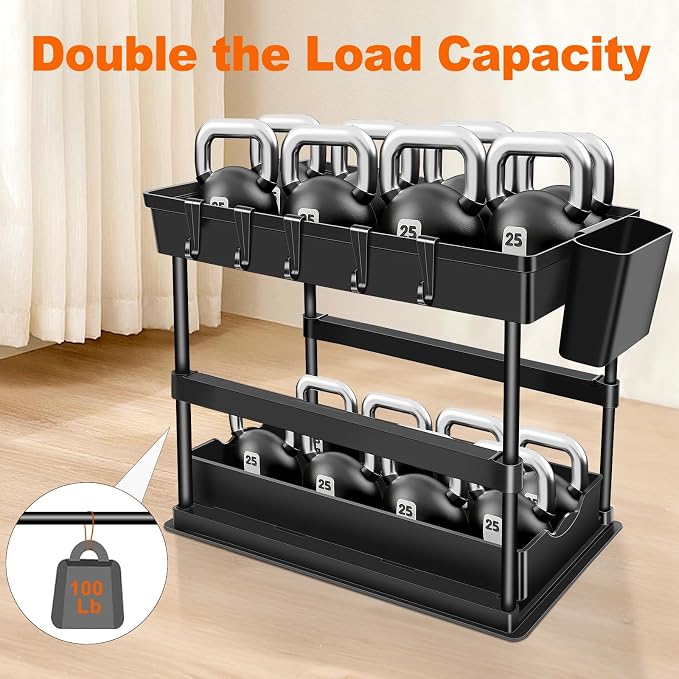 JPart Under Sink Organizer, Kitchen Organizers and Storage, 2-Tier Bathroom Cabinet Organizer with Sliding Drawers, Thickened Construction with Hooks Hanging Cup for Kitchen & Bathroom, 2 Pack - Image 3