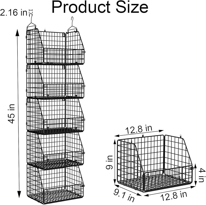 PUPPYCUTE Stackable Wire Storage Baskets for Kitchen Closet Pantry, Hanging Closet Organizers Storage Shelves Organization, Wall Mount Metal Basket Bins, Clothing Vegetable & Fruit Organizer 5 pcs - Image 7