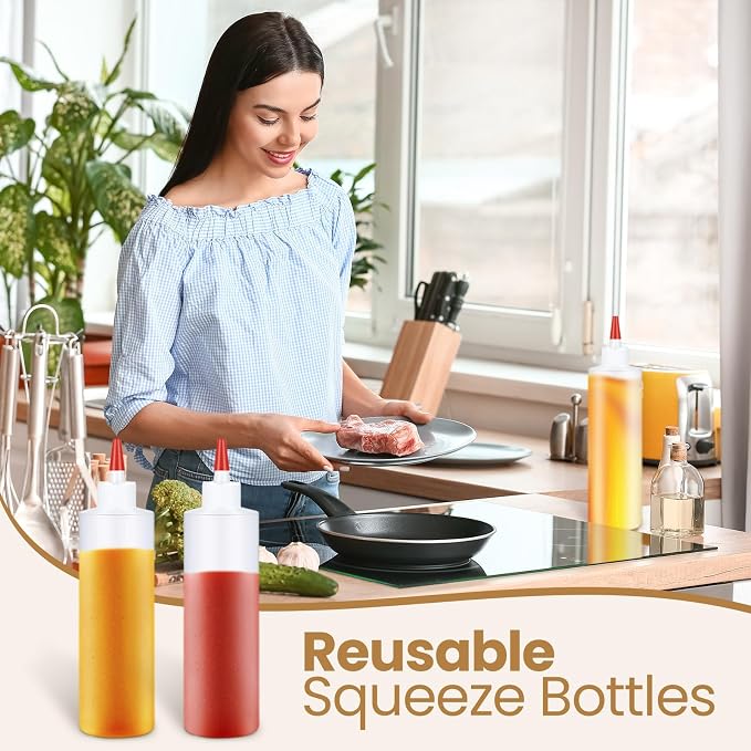 Yaomiao 30 Pack 16 oz Plastic Squeeze Bottles for Condiments Sauces Empty Leak Proof Squeeze Bottles Squirt Containers with Red Tip Cap for Ketchup, Condiments, Olive Oil, Glue - Image 6