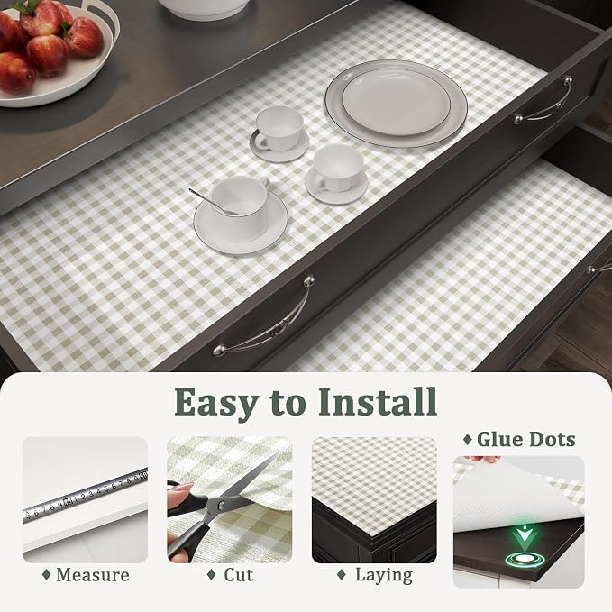 Shelf Liner for Kitchen Cabinets and Drawers, 18" x 240" Green Grid | Non-Adhesive Design, Waterproof & Non-Slip Protection, Easy Cut to Fit, Washable and Reusable, Pantry Storage - Image 9