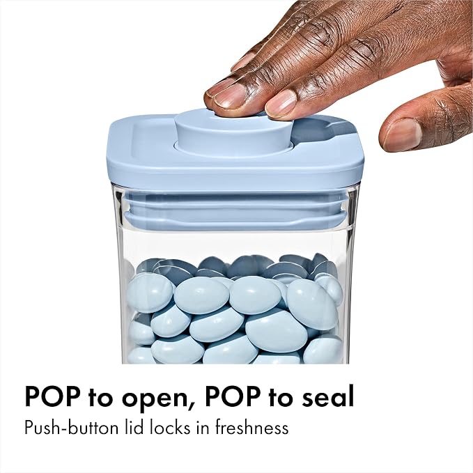 OXO Good Grips 3-Piece POP Container Set with Mini Scoops — Sky Blue, 1.1 Qt/1 L Capacity, Airtight Pop-Up Container with Push-Button Seal, Kitchen Storage Canisters for Cereal and Snacks - Image 3