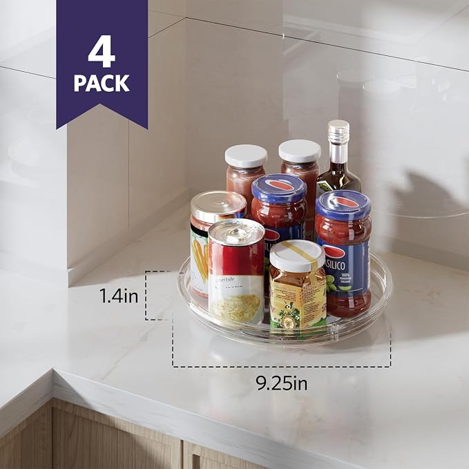 LAMU 4 Pack 9.25in Lazy Susan Organizer, Clear Lazy Susan Turntable for Cabinet, Refrigerator, Table Top, Kitchen, Bathroom, Pantry Organizers and Storage - Image 2