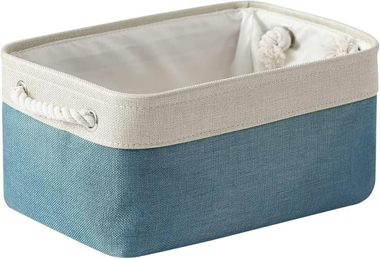 Fabric Storage Bin with Handles,Storage Basket for Home Storage and Organization, Shelf Basket with Cover for Living Room Bedroom Closet（White & Green Medium 13.8L×9.8W×6.7H by TheWarmHome