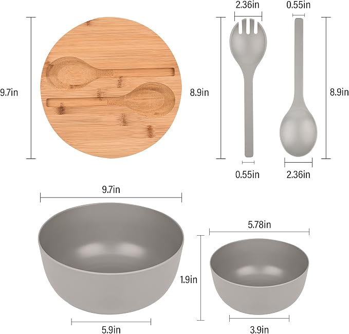 LOVYANXUE Bamboo Fiber Salad Bowl with Servers Set Large 9.8inches Nature Bamboo Mixing Bowl with Servers with Lid Spoon and Fork for Fruits,Salads and Vegetables - Image 9