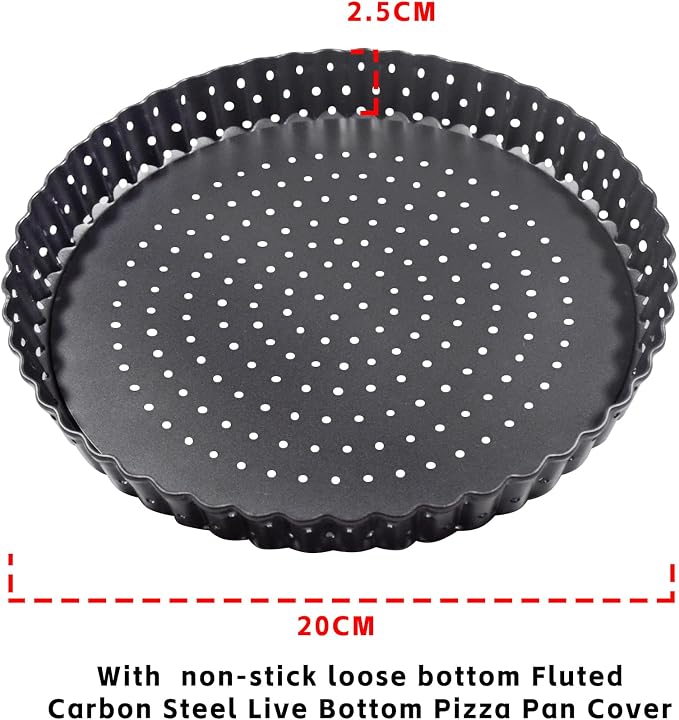2Pack Non-Stick Quiche Tins with Loose Base 20cm, Perforated Quiche Dish with Loose Base, 8 inch Tart Tin Removable Bottom, Round Flan Dish with Removable Loose Bottom - Image 2