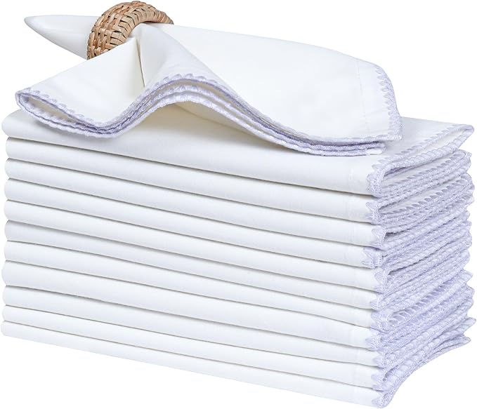 Bedding Craft Cotton Cloth Dinner Napkins Set of 12 – 18x18 Lavender Blue Napkins with Colored Edge Embroidery – Washable Fabric Napkins for Wedding Table Décor, Restaurants, Events & Everyday Dining - Image 9