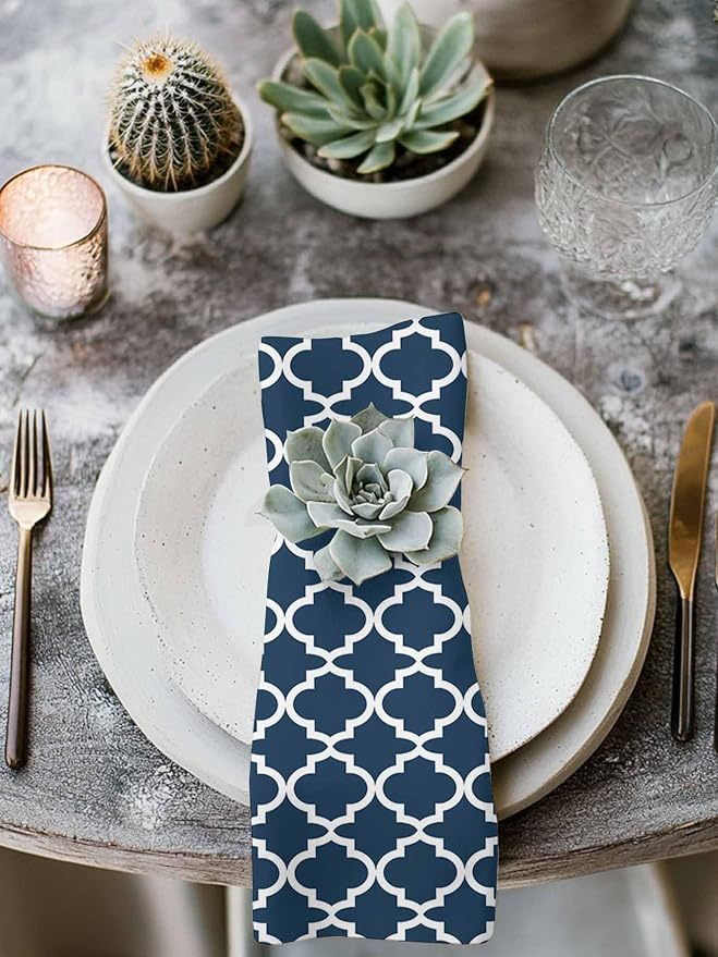 Cloth Napkins Set of 4-20x20 Inches, Lake Blue Moroccon Washable Reusable Table Napkins, Minimalist Ethnic Bohemian Aesthetic Soft & Absortbent Dining Napkin for Party Wedding Hotel Restaurant - Image 3