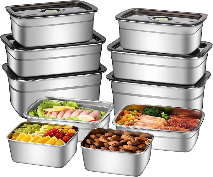 GIUOIDUO 10-Piece Stainless Steel Food Storage Container Set with Airtight Lids - Durable, Eco-Friendly Kitchen Organizers for Freshness & Convenience，Pantry, Dishwasher Safe (Various Sizes) - Image 8