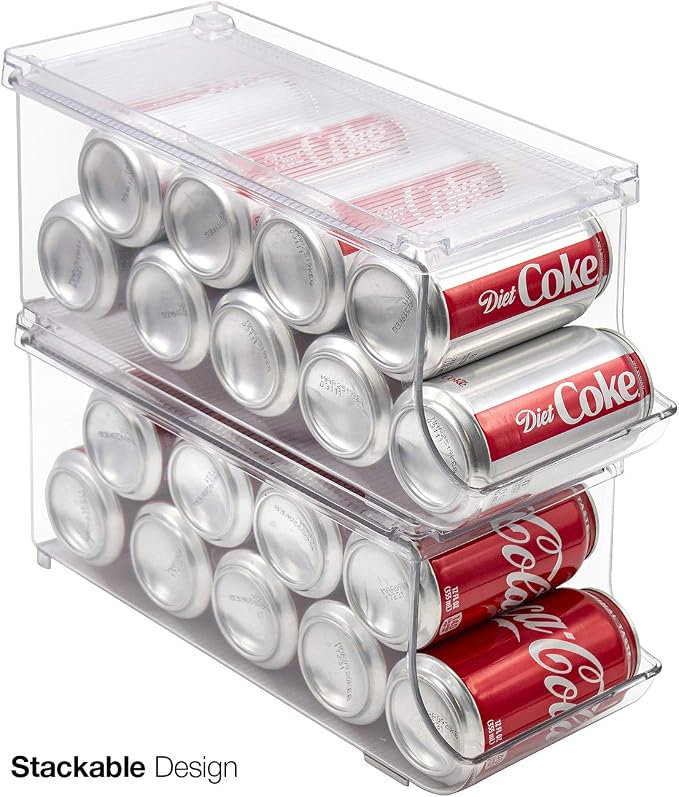 Sorbus Soda Can Organizer for Refrigerator - Stackable Holder Dispenser With Lid for Fridge, Pantry, Freezer - Holds 9 Cans Each, BPA-Free, Clear Design, Drink Organizer (2-Pack) - Image 3