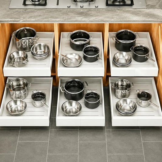 Pull out Cabinet Organizer, 6-pack, Expandable(12"-20") Heavy Duty Slide out Drawers Fixed with Adhesive Nano Film for Pots, Roll out Shelf Storage for Kitchen Base Cabinet Organization(3 Rails) by Kitstorack