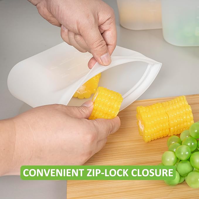 Reusable Sandwich & Snack Bags, 8 Pack 100% Silicone Stand Up Zip Lock Food Storage Bags for Food Container, Freezer Microwave Oven Dishwasher Safe, 4 Small 4 Extra Small, Translucent - Image 5
