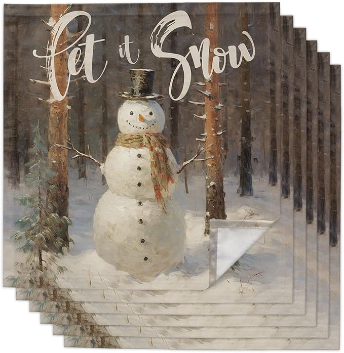 Christmas Cloth Napkins Set of 6, Xmas Tree Snowman Let Snow Oil Painting Dinner Napkins Cloth Washable, Cocktail Napkins Reusable for Wedding, Party, Birthday (20"x20") by Unknown
