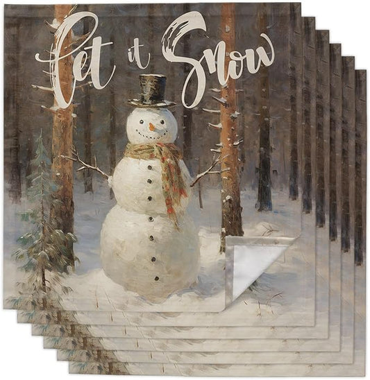 Christmas Cloth Napkins Set of 6, Xmas Tree Snowman Let Snow Oil Painting Dinner Napkins Cloth Washable, Cocktail Napkins Reusable for Wedding, Party, Birthday (20"x20") by Unknown