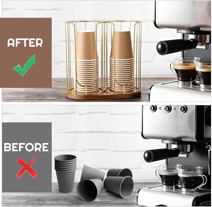 18oz Adjustable Coffee Cup Dispenser with Wooden Base, Cup and Lid Holder, Cups Holder Organizer for Coffee Pod Straw and Lid Storage(2-compartment Single,Color 2) - Image 4