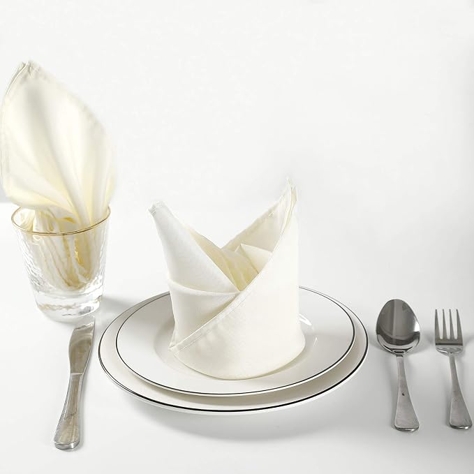 Cloth Napkins 17x17 inch Washable Polyester Dinner Napkins Soft Table Napkins for Wedding Party Dining Banquet(Ivory,12PCS) - Image 5