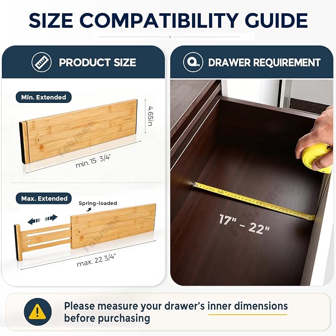 Fabsome Dresser Drawer Organizers 6 Pack, 4.65'' High Adjustable from 17-22‘’ Bamboo Drawer Dividers for Clothing Baby Clothes, Wooden Separators for Dresser Nursery Organization with Soft Foam Ends - Image 5