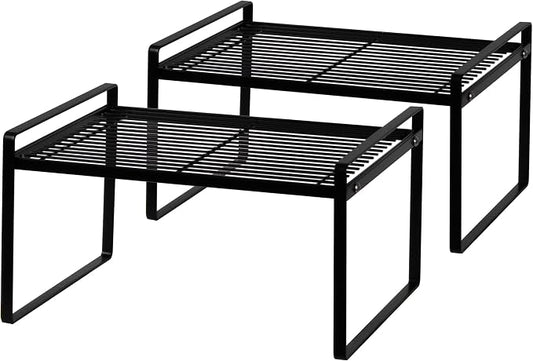 Shantton Cabinet Shelf Organizer, Pantry Shelf Rack, Black 13.1x10.6x7.3 | 2-Pack Stackable Metal Riser Holds 40LBS with Non-Slip Feet for Kitchen Pantry Bathroom Countertop Freezer Cupboard by Shantton