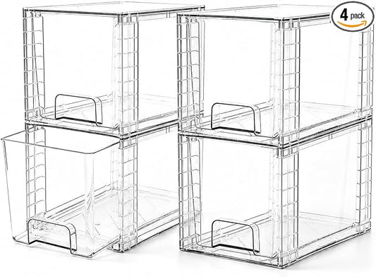 4 Pack Stackable Acrylic Storage Drawers – Clear Plastic Organizer Bins, Easy to Assemble, Suitable for Bathroom, Undersink, Kitchen, Pantry, Makeup, Medicine Organization by Unknown